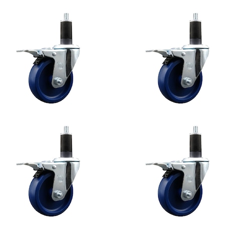 Service Caster 4'' SS Solid Poly Swivel 1-1/4'' Expanding Stem Caster Set Total Lock Brake, 4PK SCC-SSEXTTL20S414-SPUS-114-4